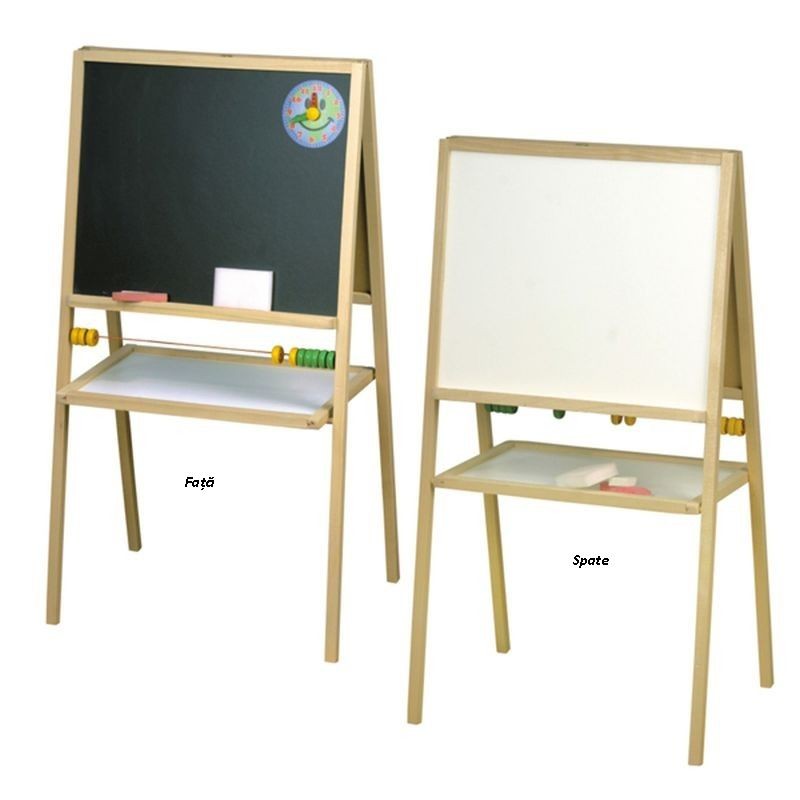 Tablita pentru creta, 2 fete alb negru, 90x47 cm, rama lemn, suport fixare - imagine 3